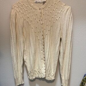 Sweater Bee by Banff Cream Knit Button-Front Women's Cardigan Sweater M